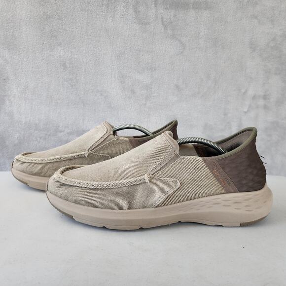 Skechers Shoes Mens 12 Canvas Comfort Slip Ins Parson Dewitt Taupe Hands Free - Picture 4 of 11